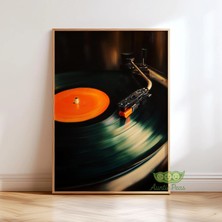 Ninastore Vinil Plak Duvar Sanatı - Pikap Müzik Baskısı - Retro Plak Çalar Posteri - Bar Arabası ve Mutfak