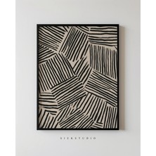 Ninastore Minimalist Soyut Kalın Çizgi Çizimi - Bej Geometrik Desen Üzerine Modern Siyah Çizgiler Sanatı