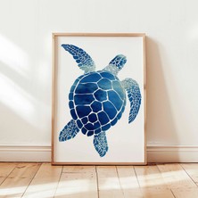 Ninastore Mavi Deniz Kaplumbağası Duvar Sanatı Kıyı Okyanus Hayvanı Baskısı Denizcilik Temalı Plaj Evi