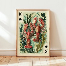 Ninastore Istakoz Sanat Baskısı - Kıyı Denizcilik Illüstrasyonu - Deniz Yaşamı Tablosu - Kırmızı Okyanus