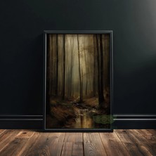 Ninastore Karanlık Orman Duvar Sanatı - Moody Creek Orman Manzarası Baskısı - Vintage Akademik Doğa Posteri -