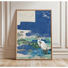 Ninastore Mavi Balıkçıl Kuşu Posteri | Kıyı Yaban Hayatı Duvar Sanatı | Modern Doğa Illüstrasyon Baskısı |