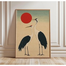 Ninastore Japon Turnası Posteri | Kırmızı Güneş Kuşu Sanat Baskısı | Minimalist Oryantal Duvar Sanatı | Zen