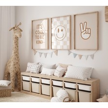 Ninastore Nazik Olmak Havalıdır - Nötr Bebek Odası - Kareli Bebek Odası Posteri - Erkek Bebek Odası