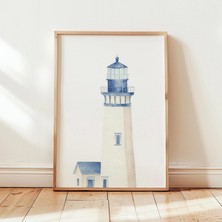 Ninastore Sahil Feneri Duvar Sanatı - Deniz Temalı Plaj Evi Dekorasyonu - Minimalist Okyanus Baskısı - Deniz