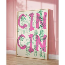 Ninastore Modaya Uygun Pembe Cın Cın Baskısı - El Çizimi Mutfak Baskısı - Kokteyl Posteri - Bar Arabası