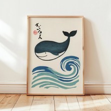 Ninastore Balina Okyanus Posteri | Japon Tarzı Duvar Sanatı Baskısı | Minimalist Deniz Illüstrasyonu | Kıyı