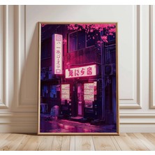 Ninastore Tokyo Neon Sokak Duvar Sanatı Baskısı – Siberpunk Japonya Posteri – Gece Şehir Işıkları Sanat Eseri