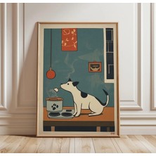 Ninastore Köpek Yemek Pişiriyor Posteri | Sevimli Mutfak Duvar Sanatı | Minimalist Hayvan Illüstrasyon