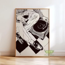Ninastore Vinil Plak ve Şarap Baskısı - Retro Müzik Duvar Sanatı - Orta Çağ Çizimi - Eğlenceli Bar Arabası