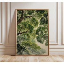 Ninastore Orman Örtüsü Posteri | Yeşil Ağaç Tavan Duvar Sanatı | Vintage Orman Doğası Illüstrasyonu