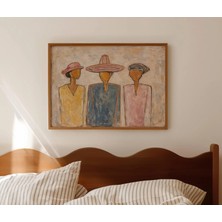 Ninastore 3 Soyut Insan Figürü Çağdaş Renkli Baskı - Yatak Üstü Yatay Duvar Sanatı - Elle Çizilmiş Orta Çağ