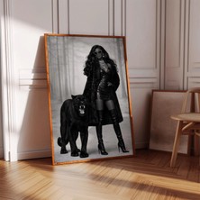Ninastore Kara Panter Duvar Sanatı - Şık Moda Posteri - Lüks Kadın Portresi - Koyu Duvar Dekoru