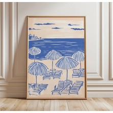 Ninastore Plaj Şemsiyesi Posteri | Soyut Sahil Duvar Sanatı | Yazlık Deniz Kenarı Baskısı | Minimalist Plaj
