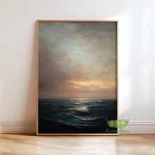 Ninastore Vintage Okyanus Manzarası Duvar Sanatı - Antik Yağlı Boya Tablo Baskısı - Hüzünlü Deniz ve Gökyüzü