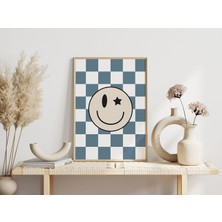 Ninastore Damalı Desen Baskısı - Oyun Odası Baskısı - Koyu Mavi Çocuk Odası - Damalı Poster - Erkek Bebek