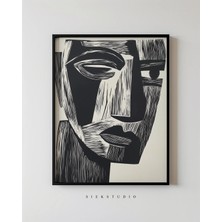 Ninastore Modern Kübist Çizgi Sanatı Soyut Yüz Portresi Baskıya Uygun Dokulu Bohem Minimalist Siyah Beyaz