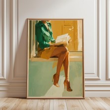 Ninastore Kitap Okuyan Kadın Baskısı - Retro Duvar Sanatı - Yeşil Duvar Sanatı - Kitap Severler Için