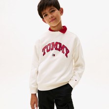 Tommy Hilfiger Varsity Raised Print Çocuk Beyaz Sweatshirt
