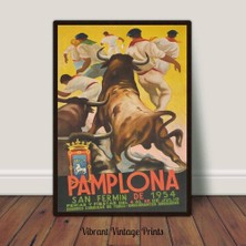 Ninastore Pamplona Ispanya Baskısı: Boğa Koşusu Vintage Posteri (Baskı)