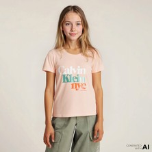Calvin Klein Pearl Signature Regular Çocuk Pembe T-Shirt