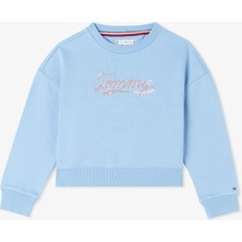 Tommy Hilfiger Script Sequin Çocuk Mavi Sweatshirt