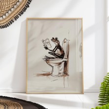 Ninastore Banyoda Kitap Okuyan Kurbağa Baskısı — Tuvaletler Için Eğlenceli Minimalist Çizgi Sanatı