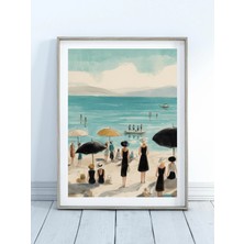 Ninastore Retro Plaj Duvar Sanatı – 1930'LAR Deniz Kenarı Illüstrasyon Baskısı – Vintage Mayo ve Şemsiyeler