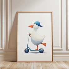 Ninastore Scooter Üzerinde Kaz Baskısı - Erkek Çocuk Hediyeleri - Çocuk Odası Duvar Sanatı - Küçük Erkek