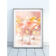 Ninastore Üç Pembe Kokteyl Baskısı - Içecek Baskısı - Bar Arabası Baskıları - Noel Şerefesi Baskısı - Şarap