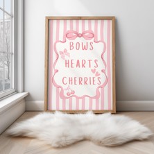 Ninastore Pembe Kurdeleler, Kalpler, Kirazlar Baskısı - Pembe Baskılar - Kız Çocukları Için Hediye - Şık Oda