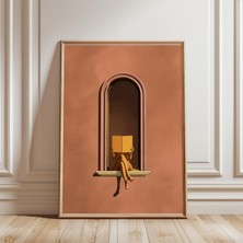 Ninastore Terracotta Kadın Kitap Okuma Baskısı - Kütüphane - Terracotta Dekorasyon - Kitap Severler Için