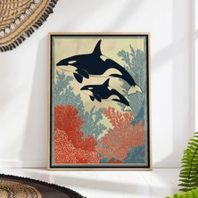 Ninastore Orka Kıyı Duvar Sanatı Baskısı - Botanik Mercan Okyanus Posteri - Modern Denizcilik Dekorasyonu