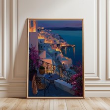 Ninastore Yunan Balkon Baskısı - Sahil Duvar Sanatı - Yatak Odası Dekorasyonu - Oturma Odası Duvar Sanatı -