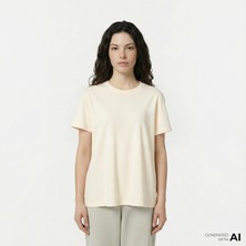 Lacoste Print Cotton Kadın Bej T-Shirt