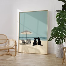 Ninastore Plaj Köpekleri Sanat Baskısı: Minimalist Kıyı Yaz Dekorasyonu