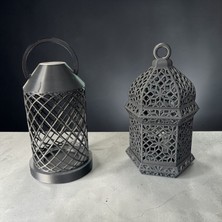 Major Hobi 3D Baskı Dekoratif Tealight Mumluk 14 cm Modern Fener Tasarım 2’li Set
