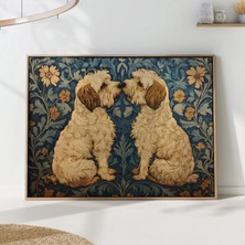 Ninastore Vintage Köpek Temalı Sanat Baskısı - William Morris Çiçekli Arka Plan Posteri, Neşeli Ev Dekorasyonu