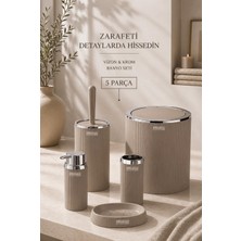 Okyanus Home Stella Krom Yuvarlak Çizgili 5'li Banyo Seti Vizon