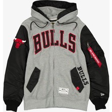 New Era Alpha Industries x Chicago Bulls Gray Ma-1 Unisex Gri Fermuarlı Ceket.-
