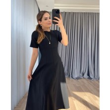 Bet's  Kadın Kısa Kollu Bisiklet Yaka Maksi Boy Ithal Krep Elbise