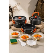 Munico 5 Parça Kamp Tencere Seti Katlanabilir Hafif Çaydanlıklı Kamp Piknik Outdoor Yemek Seti Alüminyum