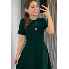 Ulak Hand Mader Ulak Handmader Kadın Kısa Kollu Bisiklet Yaka Maksi Boy Ithal Krep Elbise