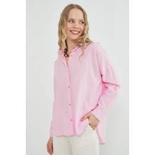FullaModa Basic Keten Görünümlü Oversize Gömlek
