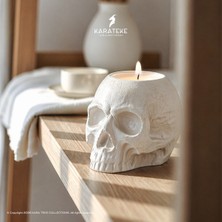 Kara Teke Collections Modern Dekoratif Gotik Kafatası Beton Tealight Mumluk – Kırık Beyaz