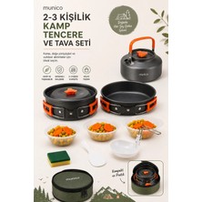 Munico Turuncu Kamp Tencere Seti 5 Parça Katlanabilir Hafif Alüminyum Çaydanlıklı Outdoor Pişirme Seti