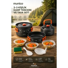 Munico 2-3 Kişilik Kamp Tencere Seti Çaydanlıklı Katlanabilir Alüminyum Hafif Outdoor Pişirme Seti Ateşli