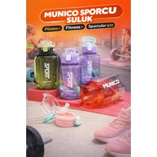 Munico Büyük Kapasiteli Pipetli Su Matarası 1100 ml Sızdırmaz Kapaklı, Askılı ve Bpa Içermeyen Spor Şişesi
