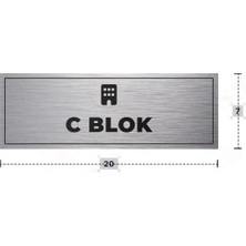 Azresa C Blok Yazılı - Metal - Gümüş Renk - Kapı Isimliği - 20X7 cm