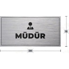Azresa Müdür Yazılı - Metal - Gümüş Renk - Kapı Isimliği - 30X15 cm
